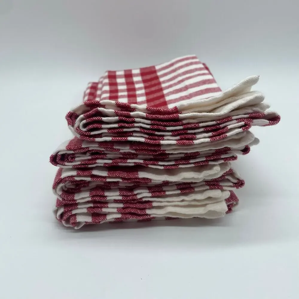 Sur La Table Red White Plaid 100% Cotton Fabric Napkins Set of 4 20 x 20 Hosting